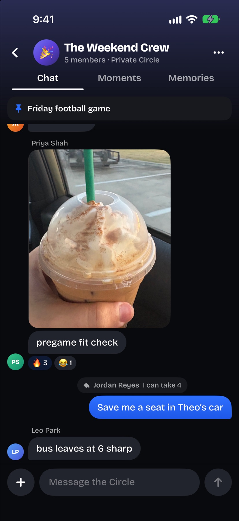 A Circle chat for a group of friends.